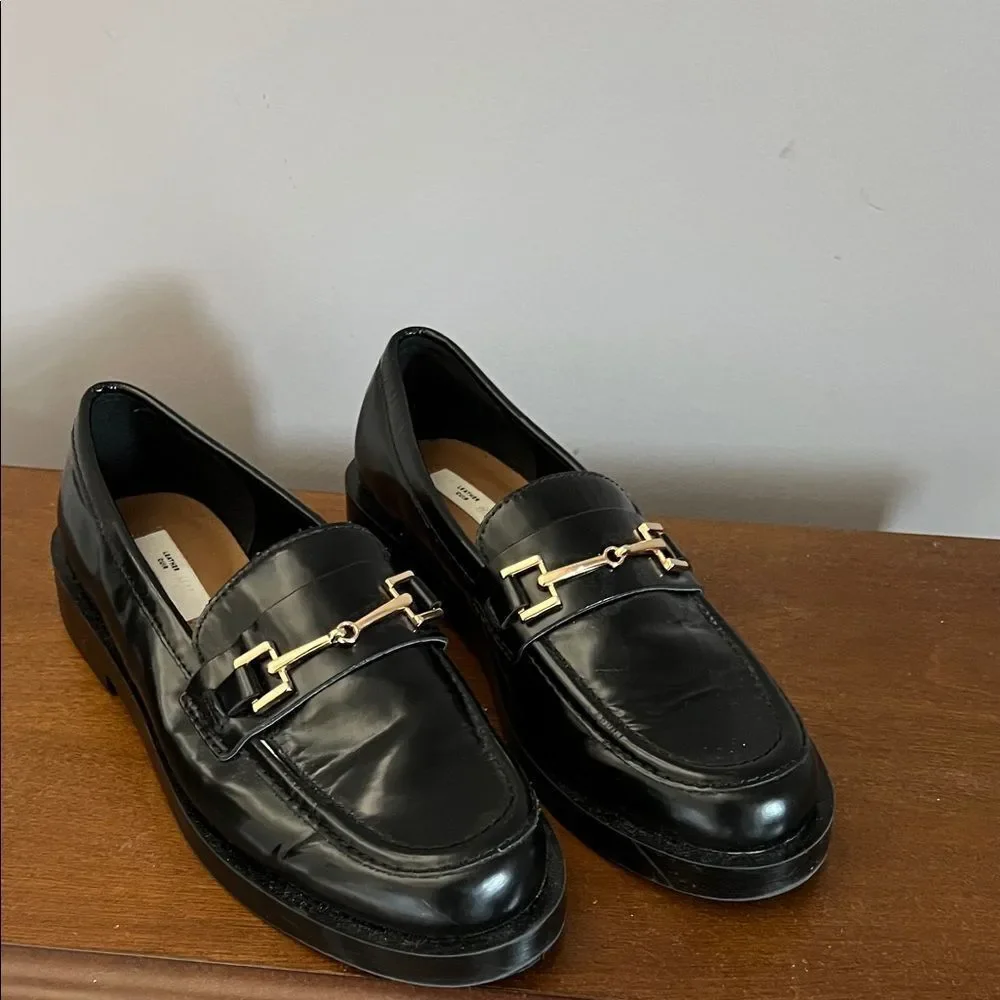 H&M Black Leather loafer with gold accents